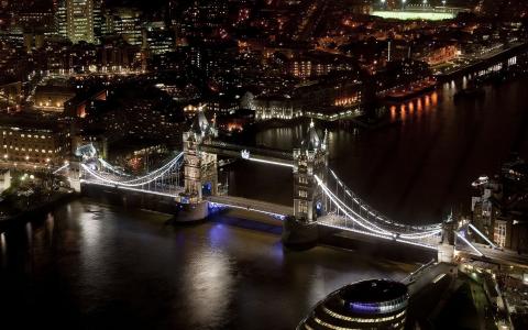 塔桥，伦敦，英格兰，河，夜晚的城市，建筑，黑色风格壁纸