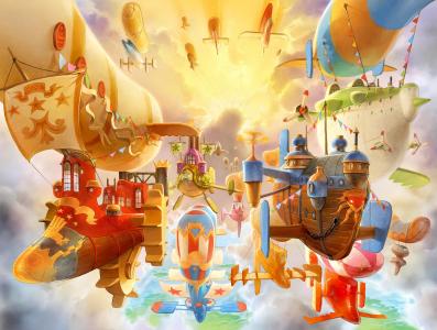 Spineworld，Cartoon，Airships，Steampunk，Colorful wallpaper