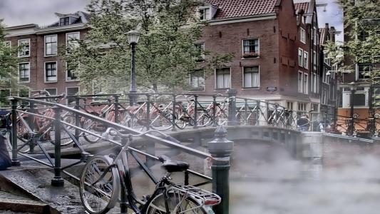 在阿姆斯特丹运河墙纸的薄雾