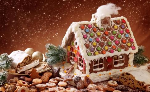 房子，饼干，对待，甜蜜，树枝，庆典，圣诞壁纸