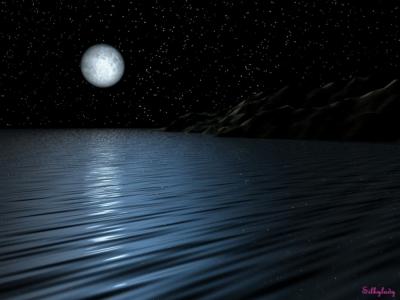 月亮在水黑暗满月性质晚上其他反射涟漪岩石星星水高清壁纸