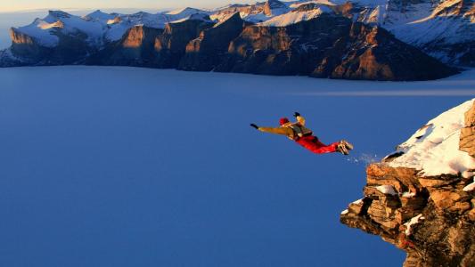 基地跳跃，体育，飞行，极限运动，山，悬崖，雪，摄影壁纸