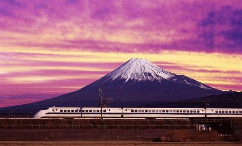 富士山，火车，景观，日本壁纸