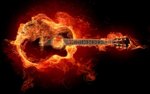 吉他Acoustic Fire Flame高清壁纸