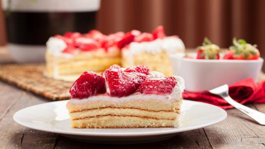 美味的甜点，甜的，奶油蛋糕，草莓壁纸
