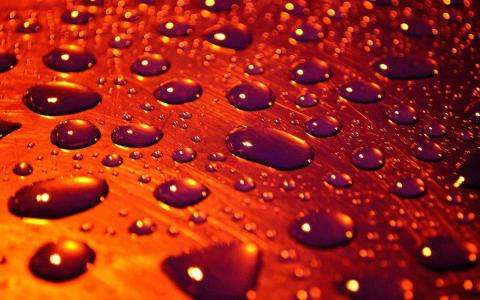 红色的风格，表面，水滴，雨，微距摄影壁纸