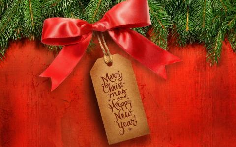 新的一年，圣诞节，弓，祝贺，毛皮树壁纸