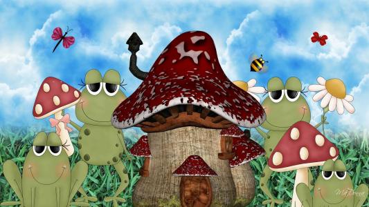 青蛙蘑菇屋壁纸