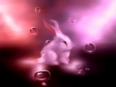 艺术水彩，粉红色的兔子壁纸
