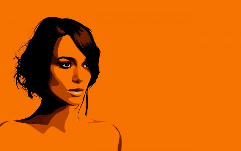 凯拉·奈特莉布鲁内特脸橙色绘图高清壁纸