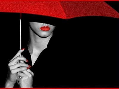 美丽的红伞的女人黑色和白色的嘴唇口红神秘的嘴唇女人高清壁纸