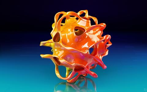 3D设计，细胞，病毒，橙色壁纸