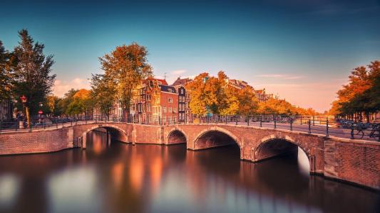 阿姆斯特丹，荷兰，桥壁纸
