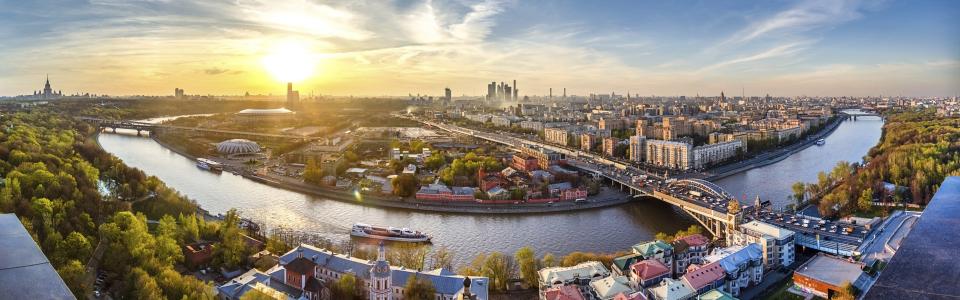 莫斯科市中心，日落，河流，桥梁，建筑物，俄罗斯壁纸