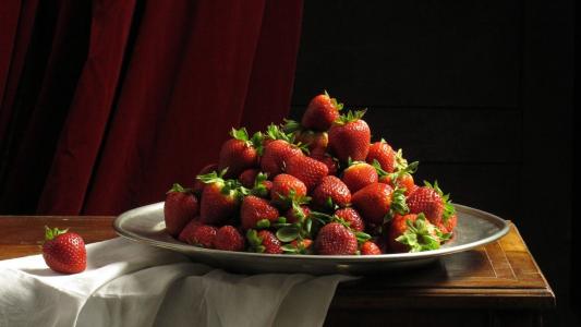 桌面，草莓，盘子壁纸