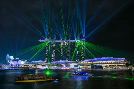 新加坡，滨海湾沙滩，眩光，玛丽娜湾，夜晚，灯光，激光表演壁纸