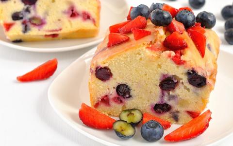 蓝莓，浆果，蛋糕，草莓，甜点