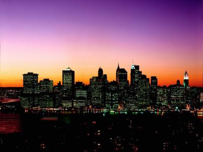 城市，美丽，建筑物，从远处看，曼哈顿，晚上，灯光