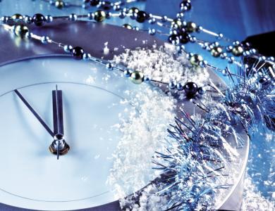 新年，情况，新年，装饰，时钟，23:55，没有五，午夜，珠子，金属丝，雪，情况，宏
