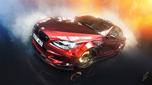 宝马，M6，预先设计，红色，汽车，刹车，烟雾