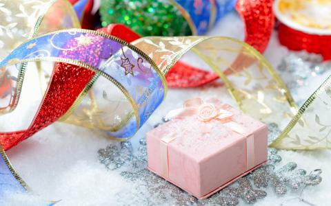 礼物，礼物，新年，新年快乐，粉红色，假日
