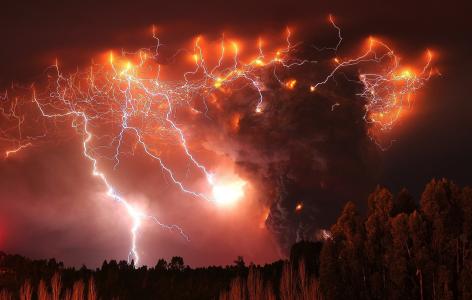 火山，智利，喷发，静态，闪电，自然，危险，美丽