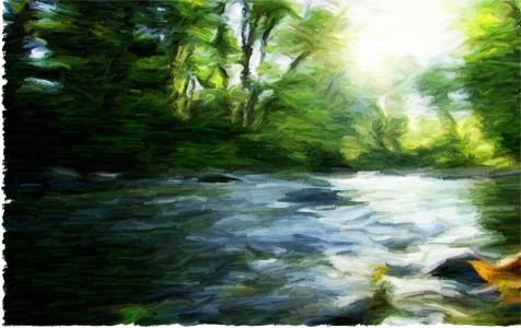 河，森林，手绘