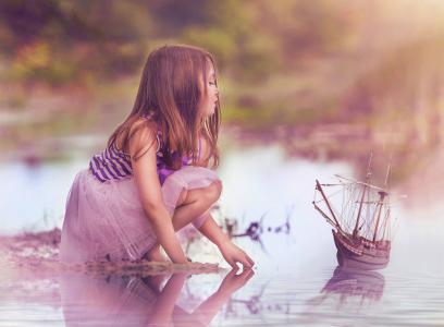 塔拉Lesher，孩子，女孩，着装，自然，夏天，水，船