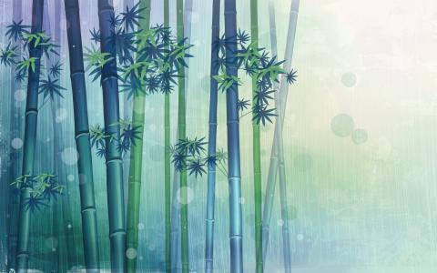竹，热带，蓝色，绿色