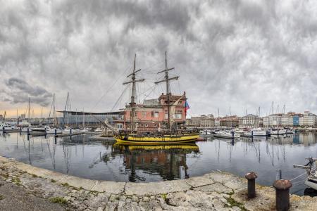 港口，帆船，拉科鲁尼亚，西班牙