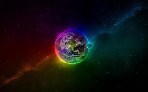 月亮，星星，行星，深渊，地球，颜色，空间