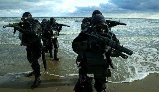 作战，海上，海军特种部队，海岸，突击步枪，游泳