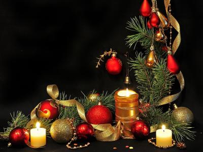 新年，新年，圣诞树，壁纸，玩具，球，圣诞节，蜡烛
