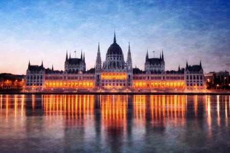 匈牙利，灯，灯，晚上，议会，布达佩斯