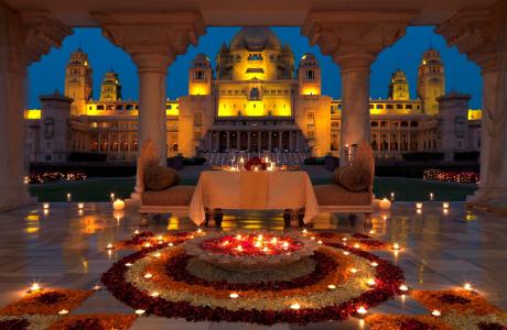 晚上，宫殿，晚餐，蜡烛，印度，宫殿