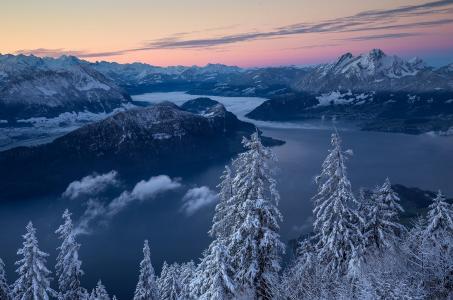 自然，瑞士，阿尔卑斯山，山，冬天