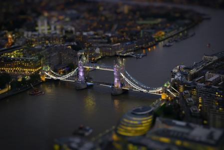 伦敦桥，城市，夜晚，Tiltshift，选择性焦点