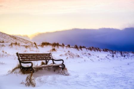 冰岛，冬天，雪，痕迹，天空，板凳，长凳，性质
