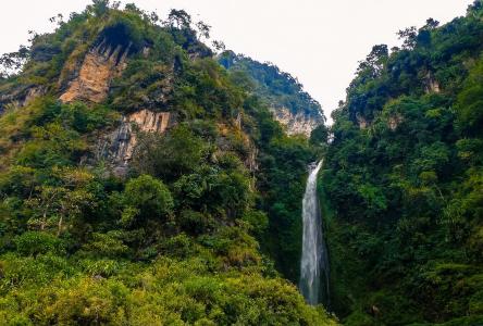 尼泊尔，高山，瀑布，绿树，树木，美景