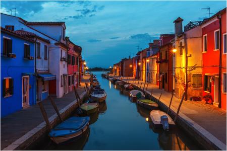 运河，船，房子，威尼斯，岛季度，布拉诺，意大利