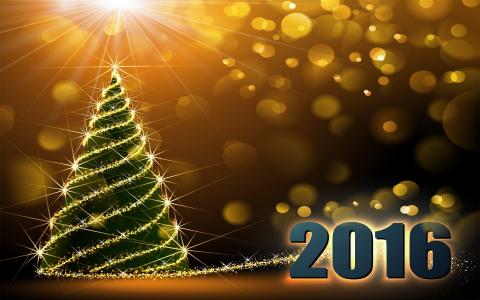新年2016年，圣诞树，新年快乐2016年，强光，新年快乐2016年