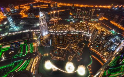迪拜，城市，迪拜，摩天大楼，夜