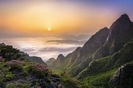 自然，山，韩国，超级照片