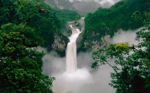 森林，山脉，瀑布，厄瓜多尔，河流