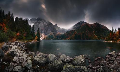 秋天的山，石头，水，森林，塔特拉，Karol Nienartowicz