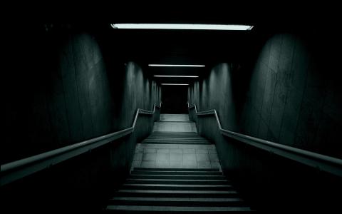 灯，楼梯，黑暗，栏杆，通道