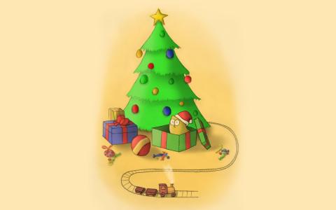 圣诞树，猫，新的一年，礼物