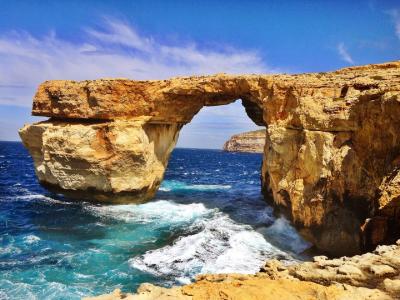 马耳他，海，波浪，天蓝色的窗口，岩石