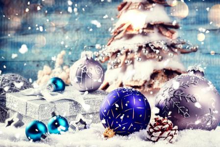 假日，新年，圣诞节，装饰，圣诞树，玩具，球，礼物，框，雪，凹凸，散景