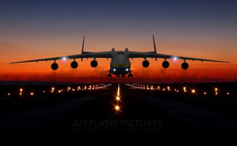 an-225，mriya，飞机，天空，an-225，mriya，飞机，跑道，灯，日落